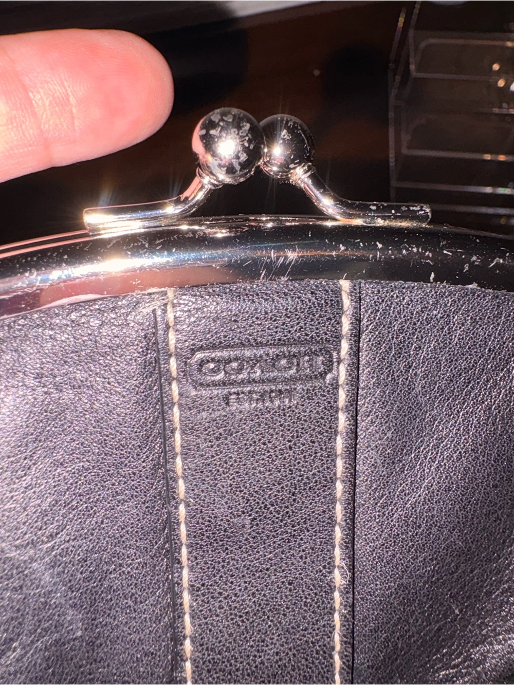 Coach Black Leather Kiss-Lock Coin Case - Picture 5 of 7